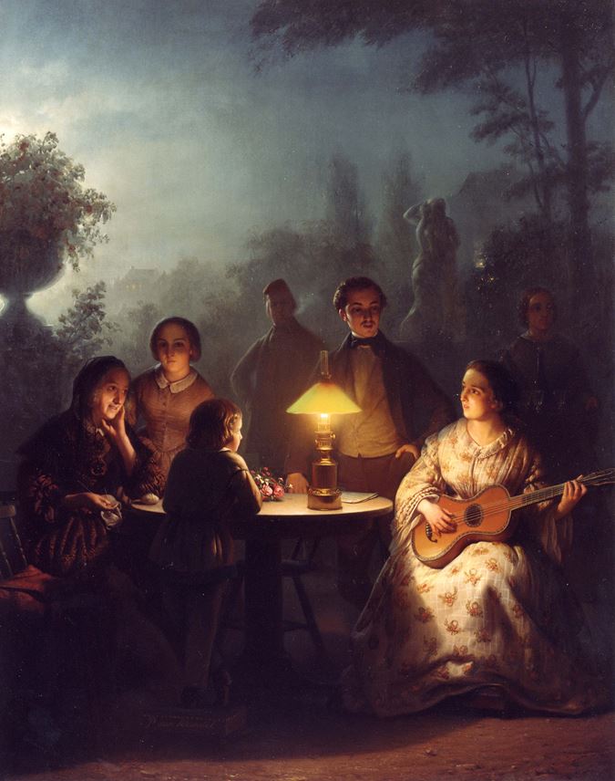 Petrus van Schendel - A Summer Evening by Lamp and by Moonlight | MasterArt